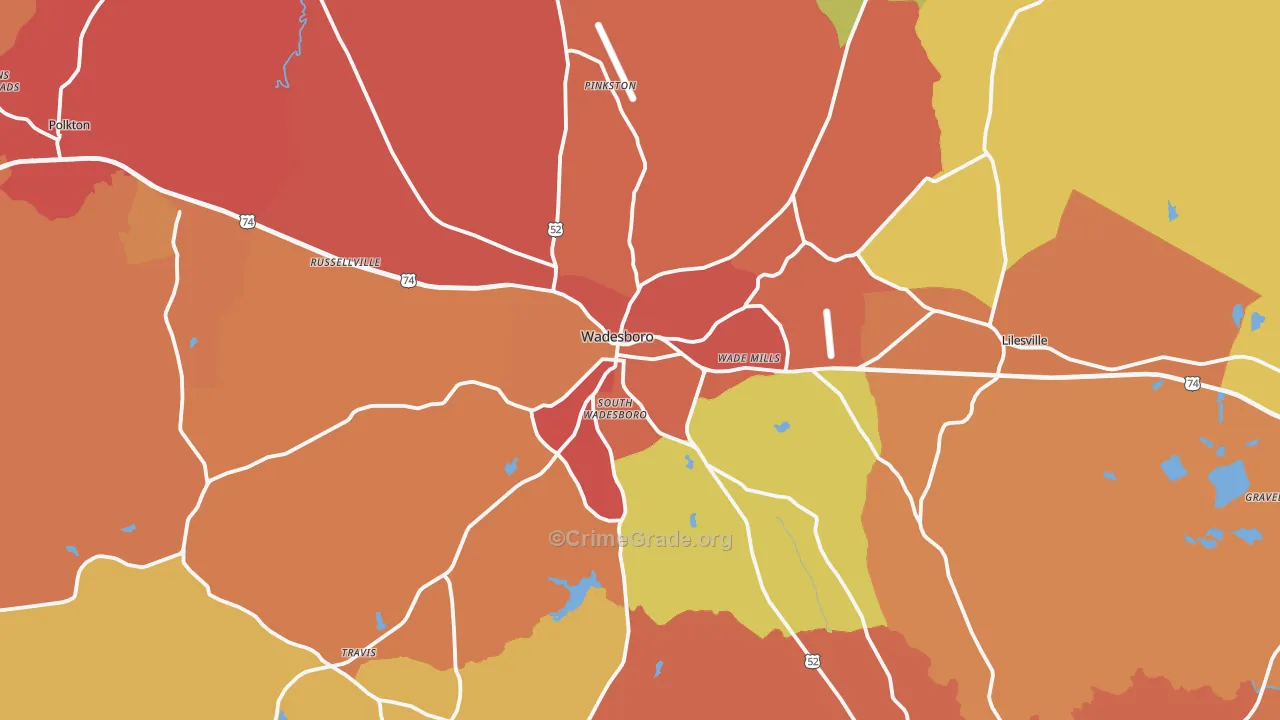 Wadesboro, NC Map of Vandalism Rates