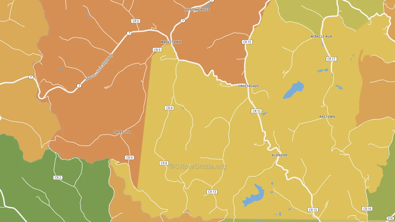 Wadestown, WV Map of Vandalism Rates