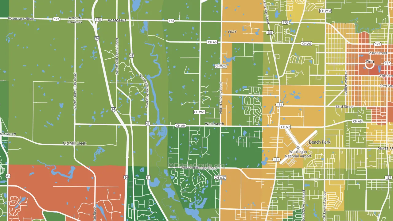 Wadsworth, IL Map of Vandalism Rates