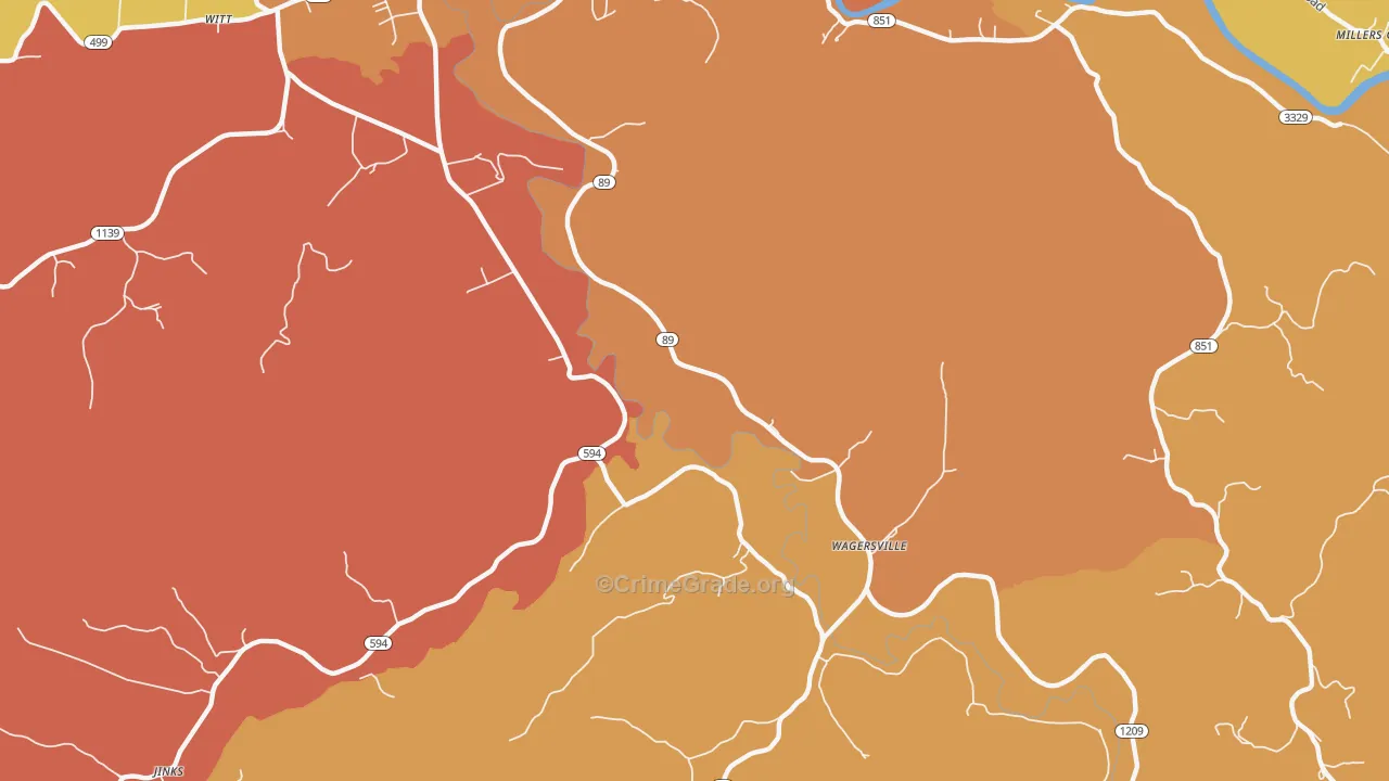 Wagersville, KY Map of Vandalism Rates