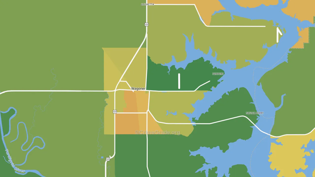 Wagoner, OK Map of Vandalism Rates