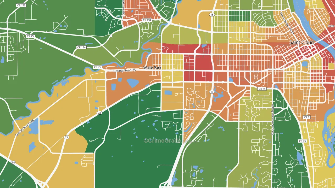 Waite Park, MN Map of Vandalism Rates