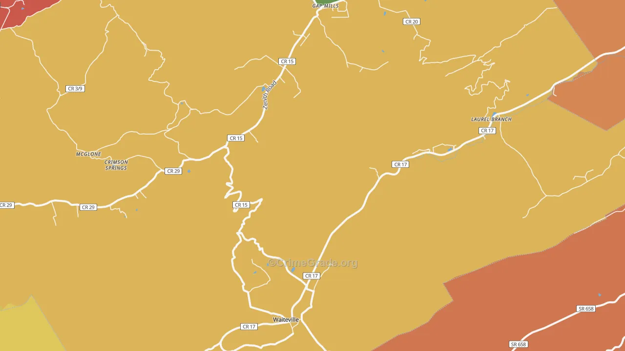 Waiteville, WV Map of Vandalism Rates