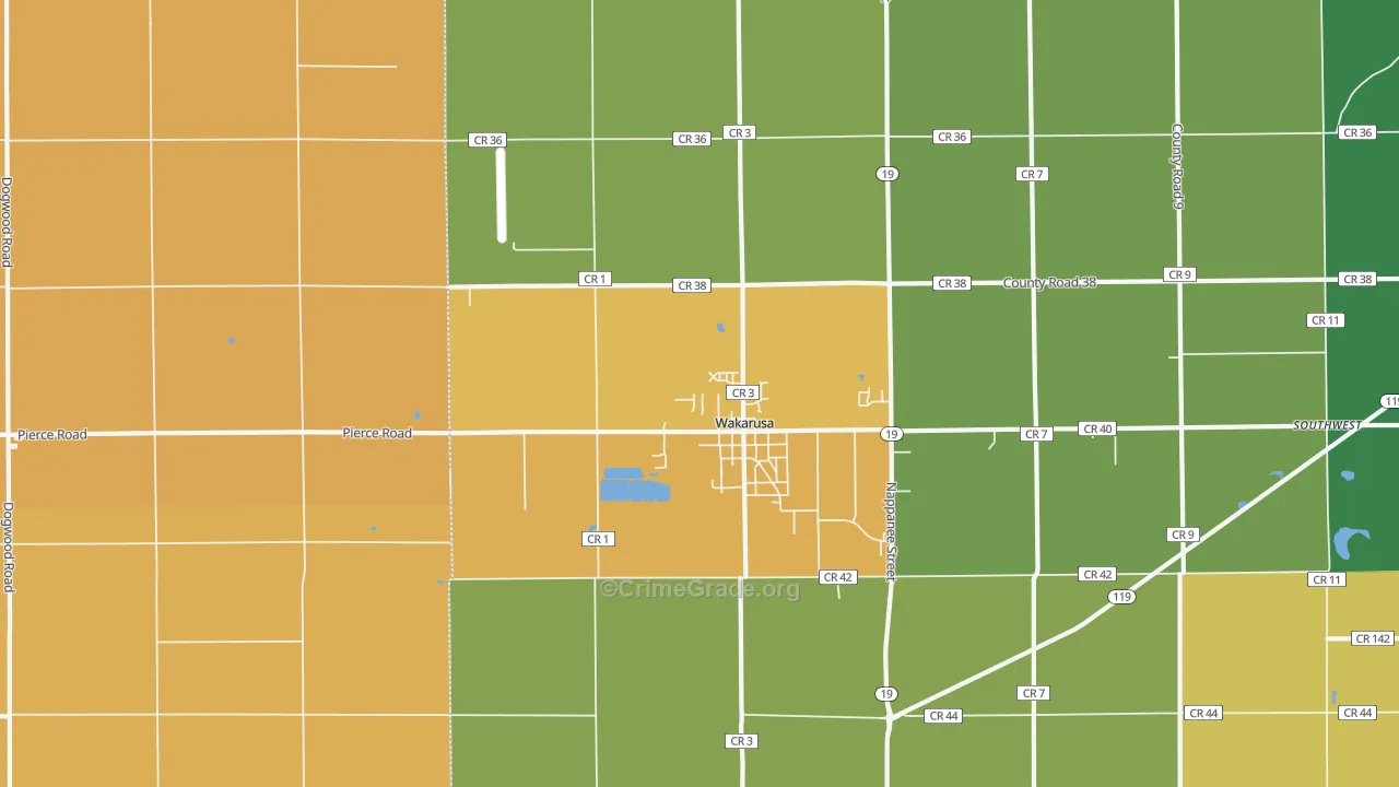 Wakarusa, IN Map of Vandalism Rates