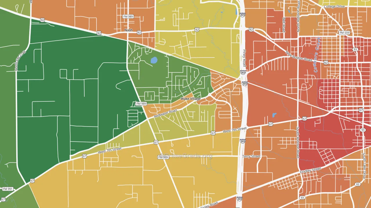 Wake Village, TX Map of Vandalism Rates
