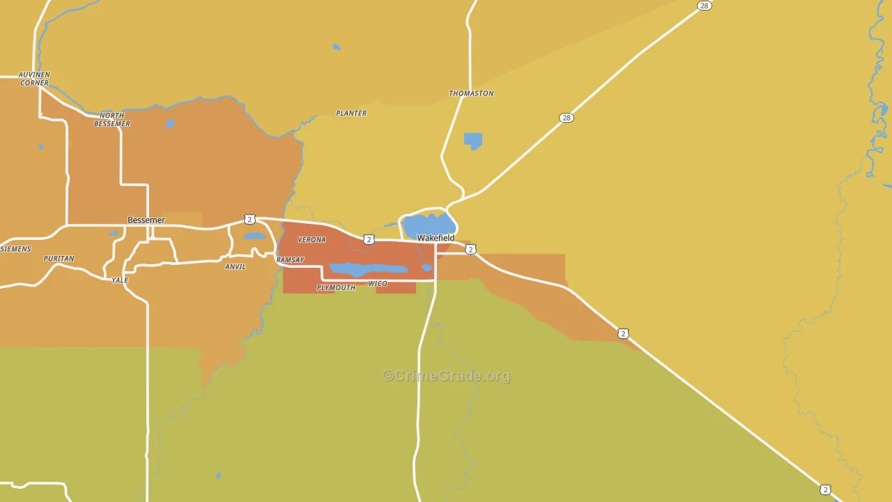 Wakefield, MI Map of Vandalism Rates