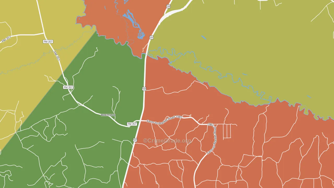 Wakefield, TX Map of Vandalism Rates