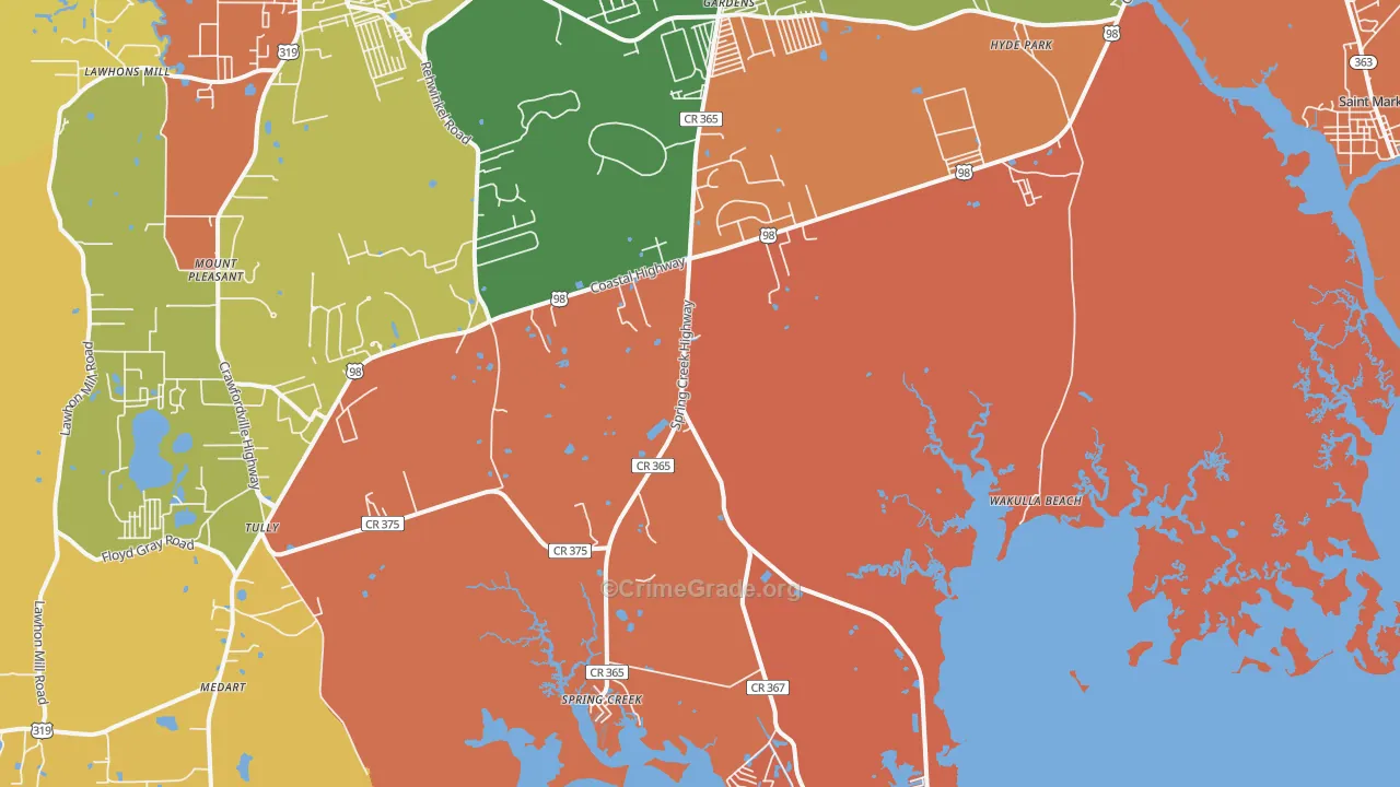 Wakulla Beach, FL Map of Vandalism Rates