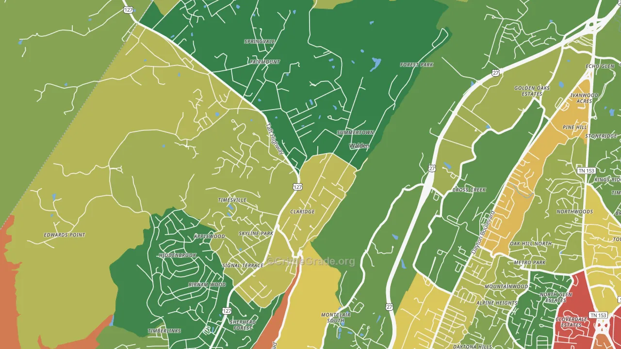 Walden, TN Map of Vandalism Rates