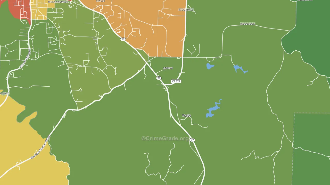 Waldo, AL Map of Vandalism Rates