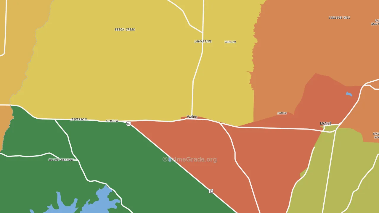 Waldo, AR Map of Vandalism Rates