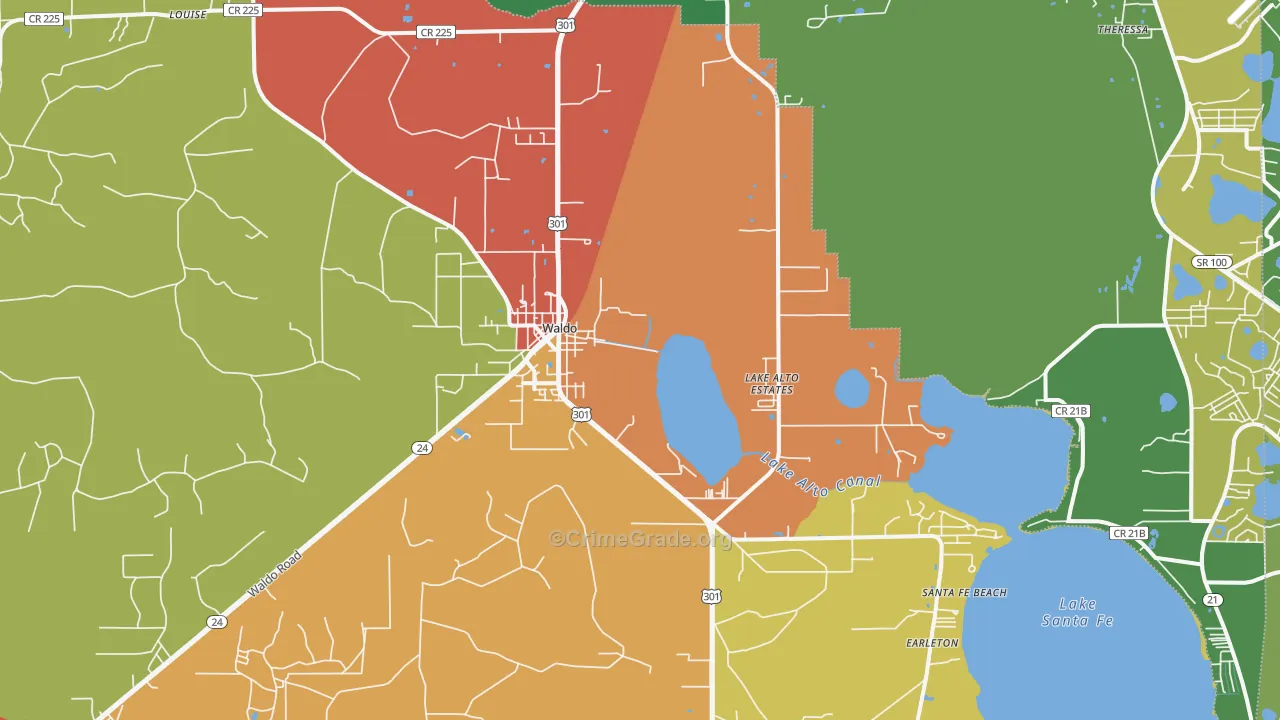 Waldo, FL Map of Vandalism Rates