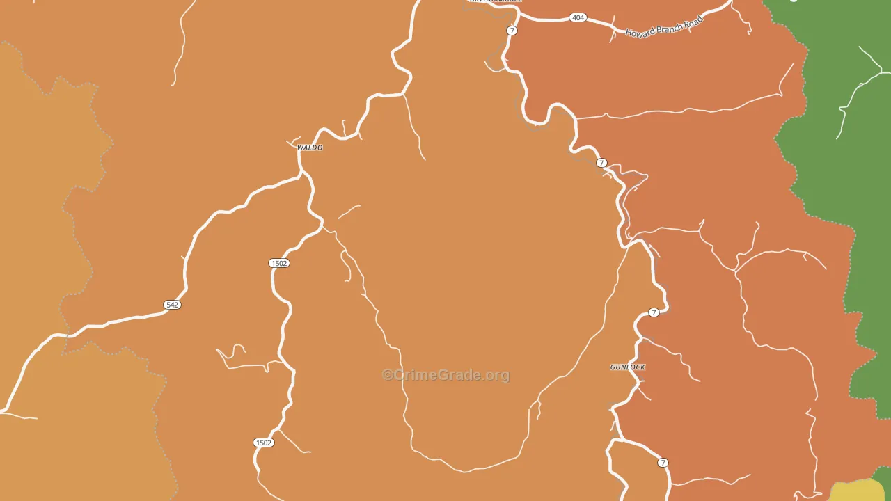 Waldo, KY Map of Vandalism Rates