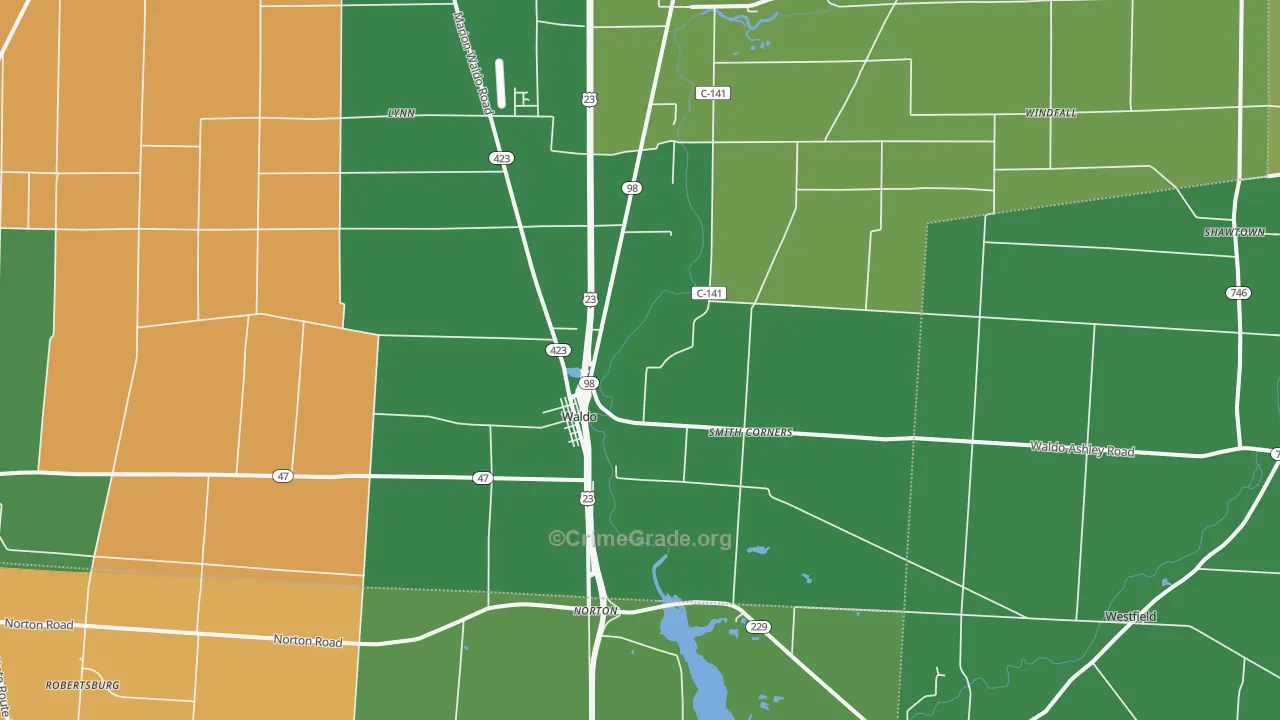 Waldo, OH Map of Vandalism Rates