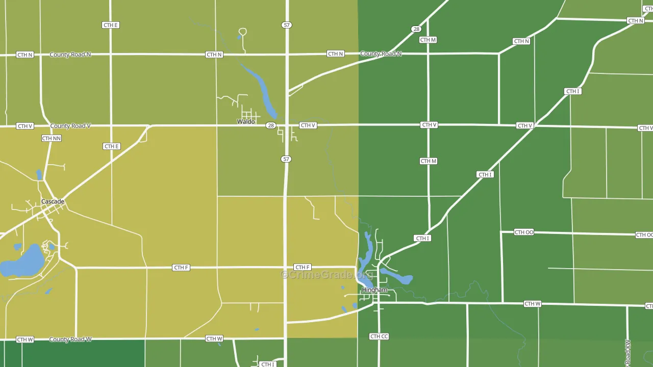 Waldo, WI Map of Vandalism Rates