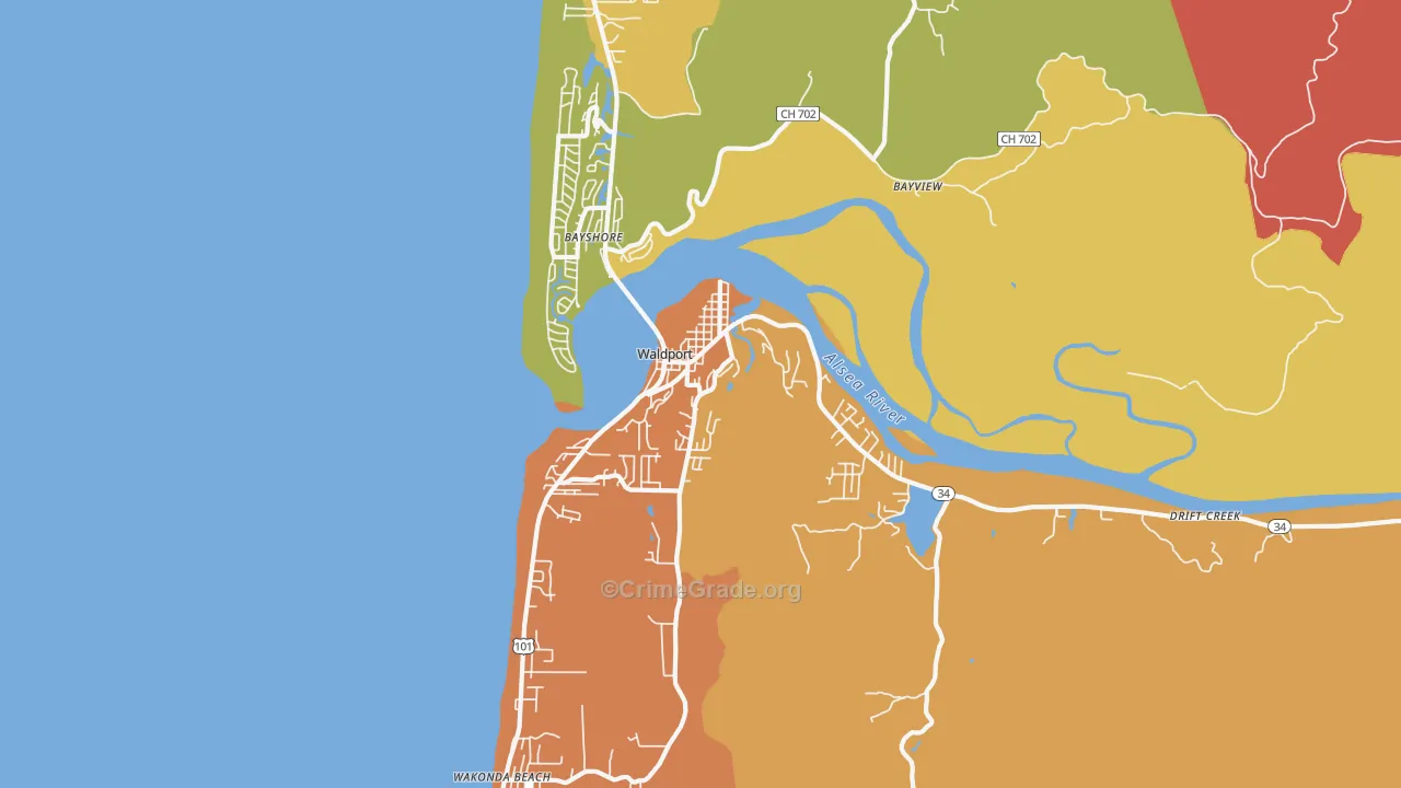 Waldport, OR Map of Vandalism Rates