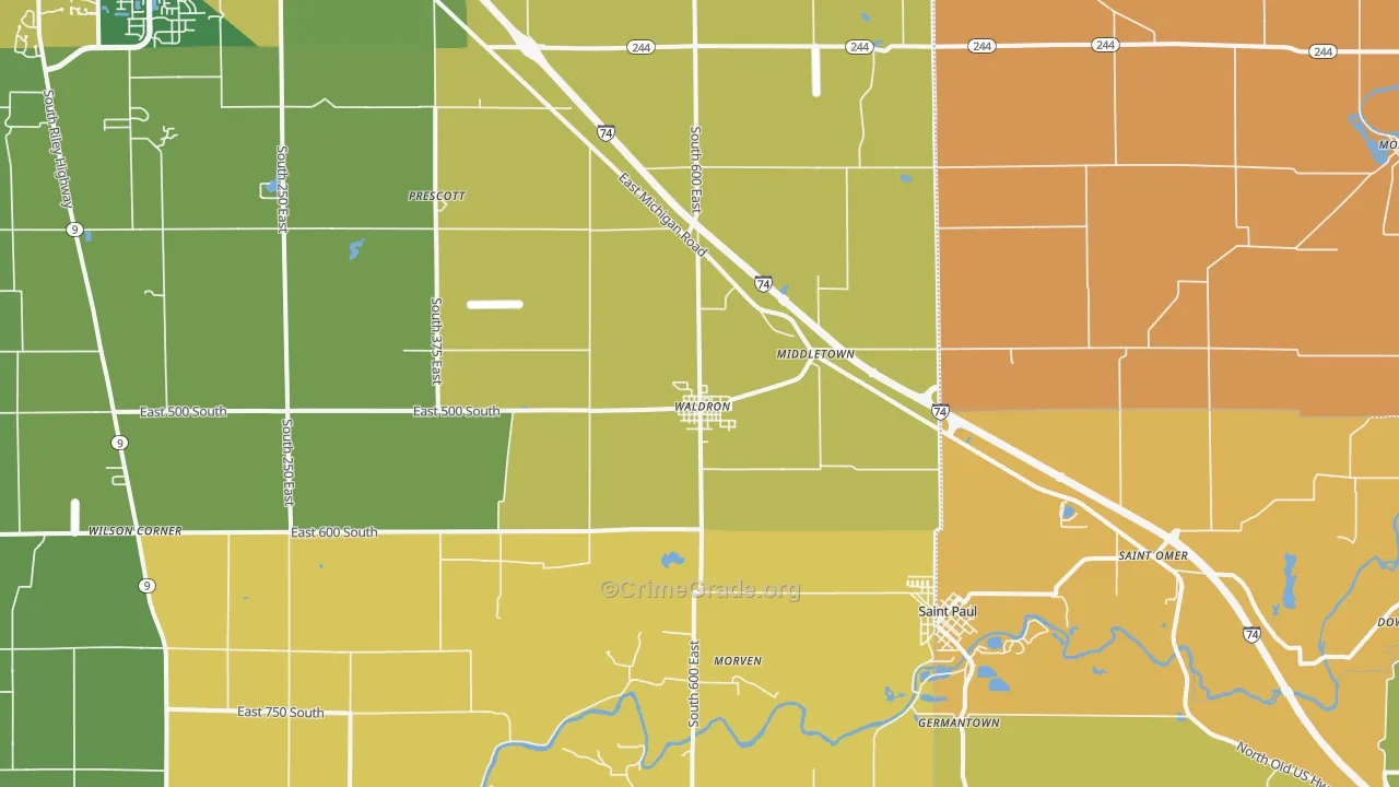 Waldron, IN Map of Vandalism Rates