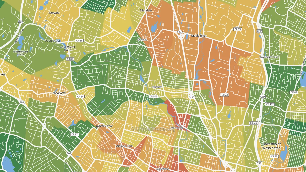 Waldwick, NJ Map of Vandalism Rates