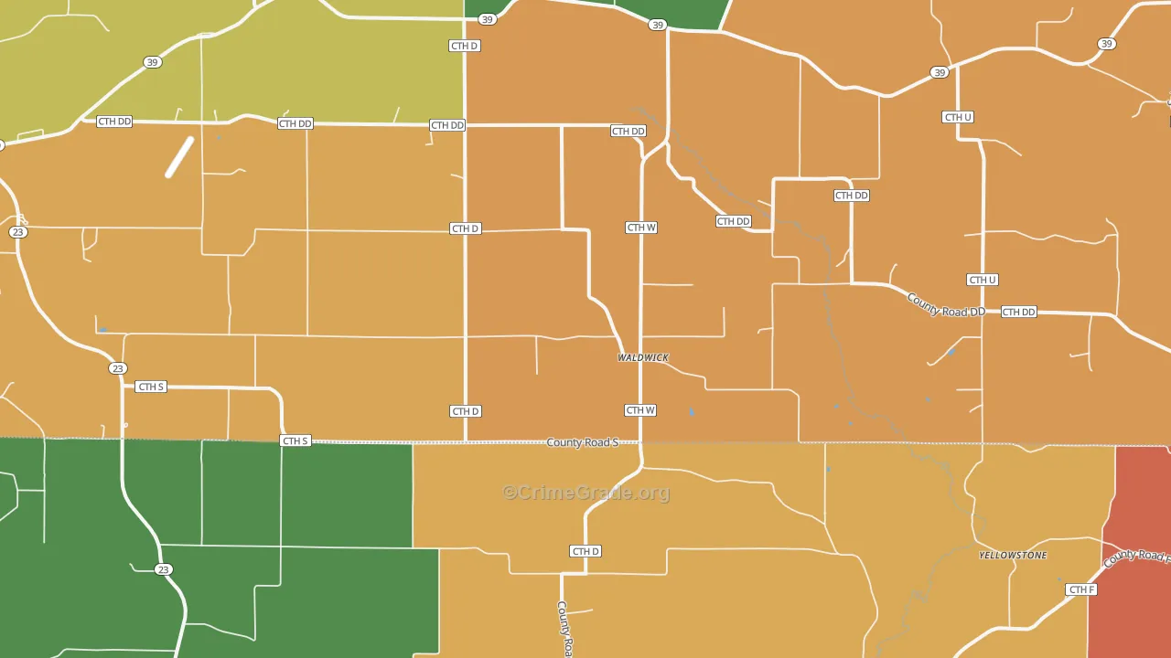 Waldwick, WI Map of Vandalism Rates