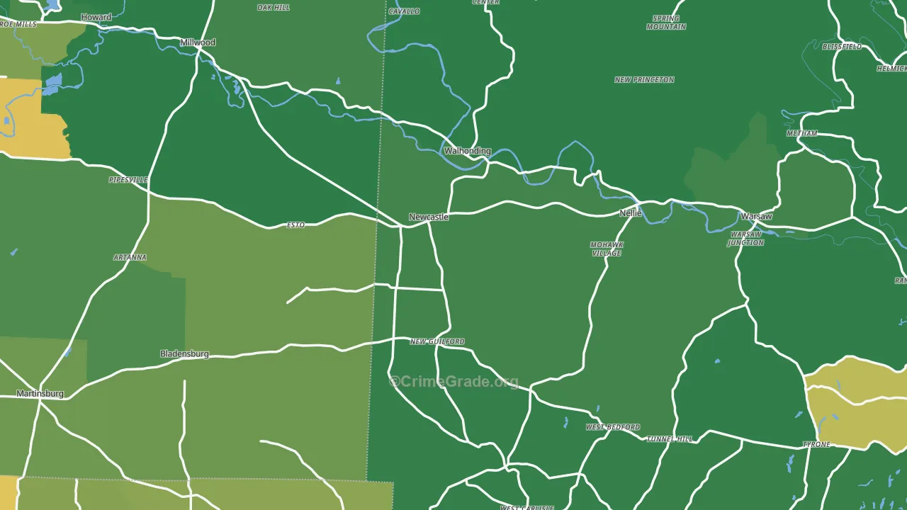 Walhonding, OH Map of Vandalism Rates