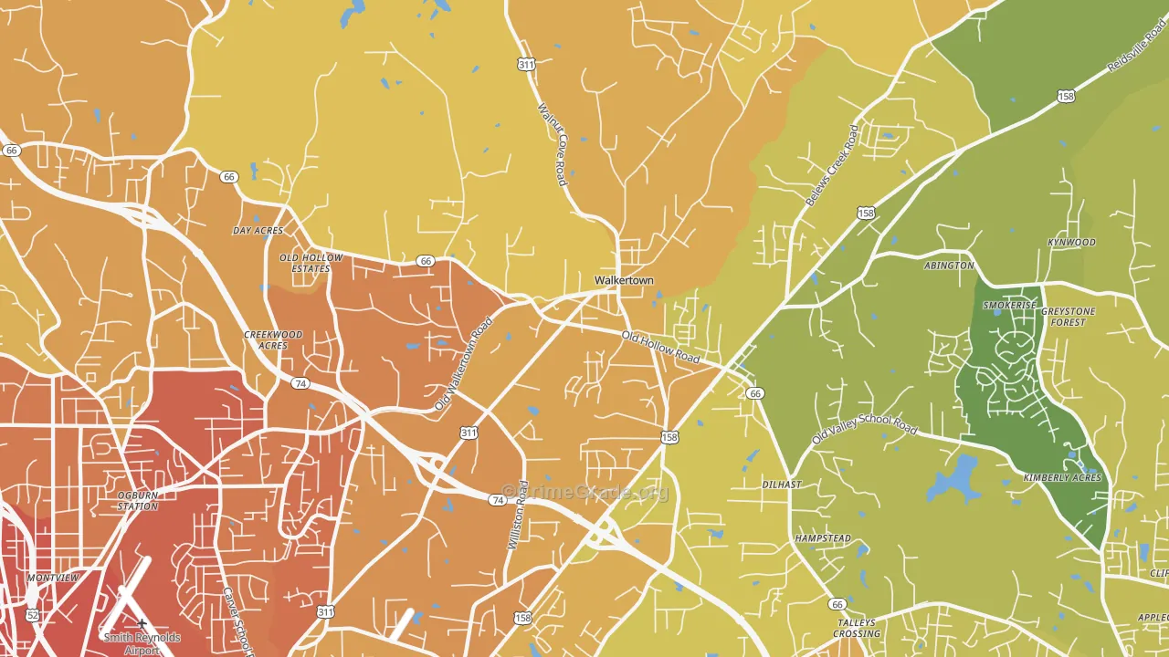 Walkertown, NC Map of Vandalism Rates