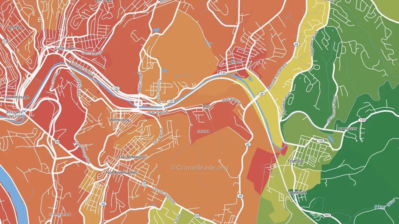 Wall, PA Map of Vandalism Rates