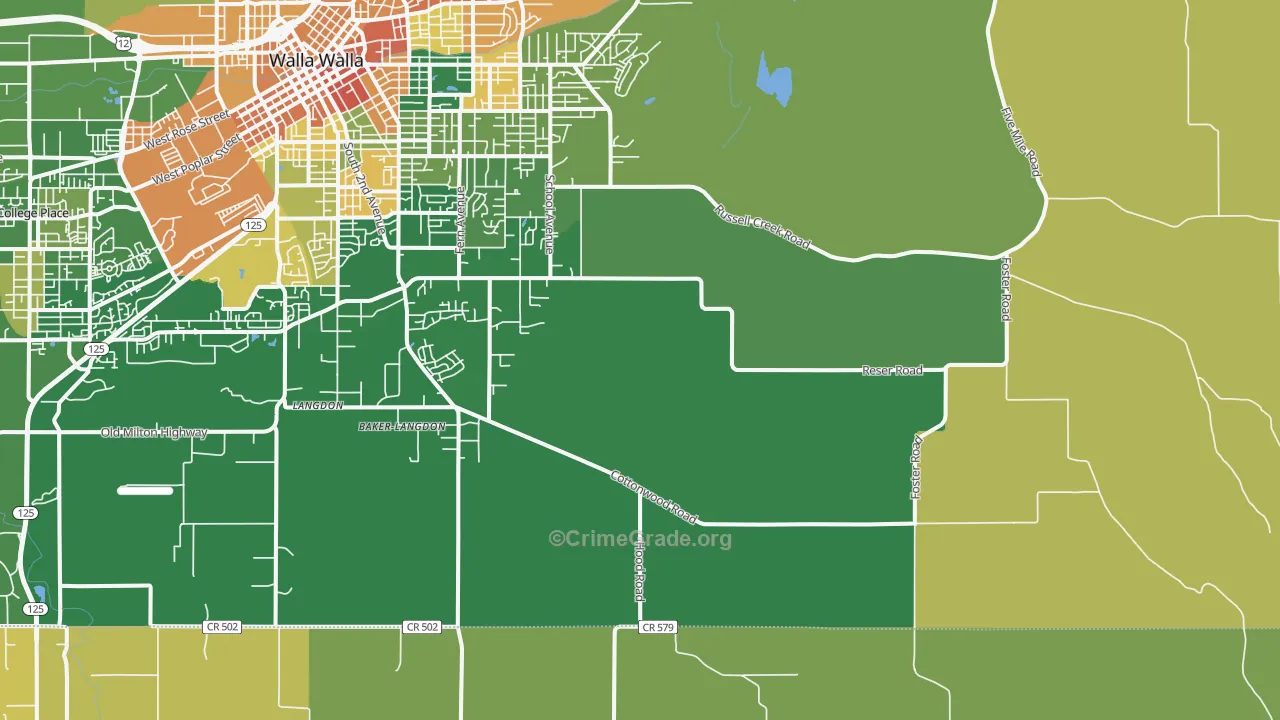 Walla Walla East, WA Map of Vandalism Rates