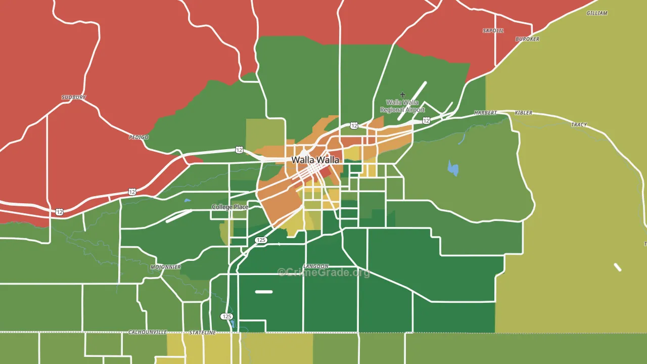 Walla Walla, WA Map of Vandalism Rates