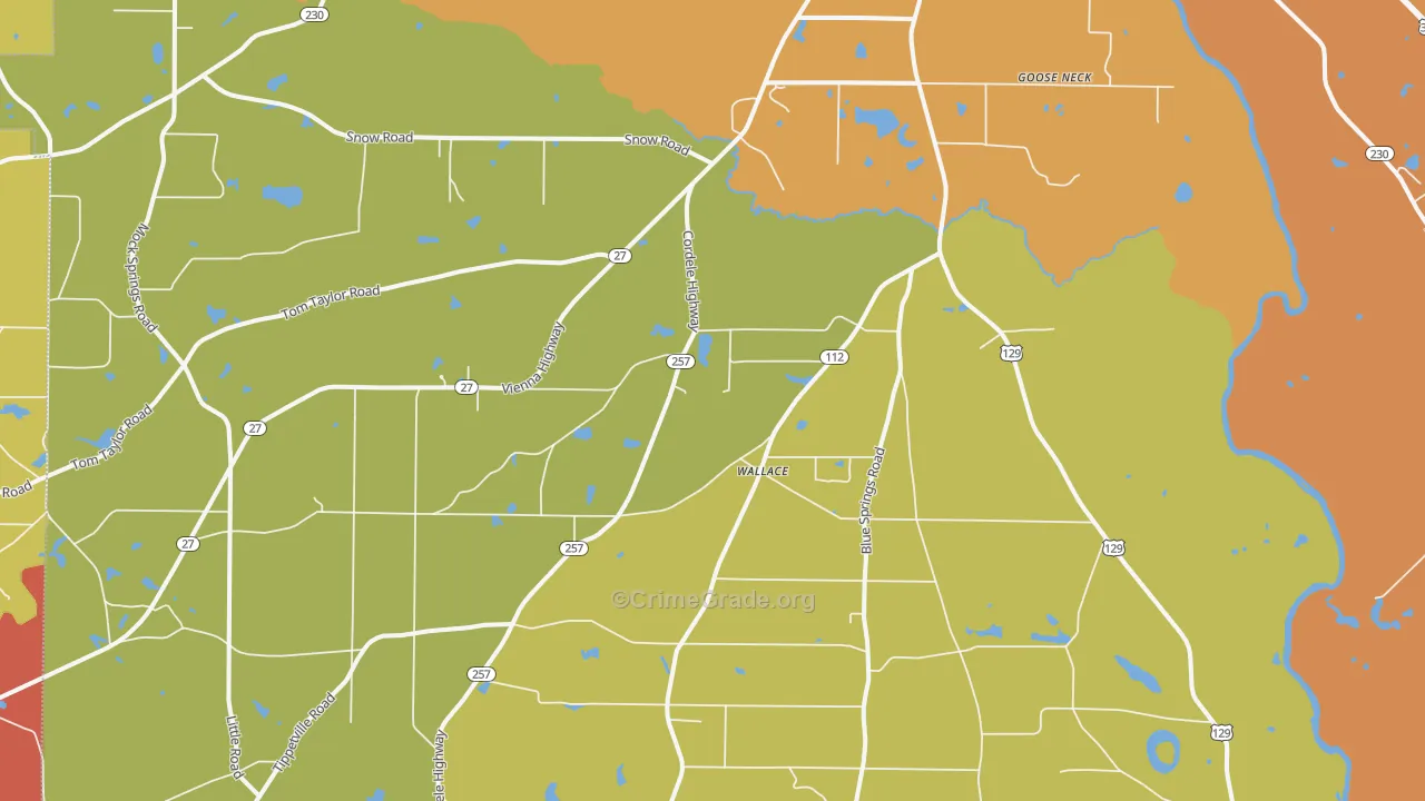 Wallace, GA Map of Vandalism Rates