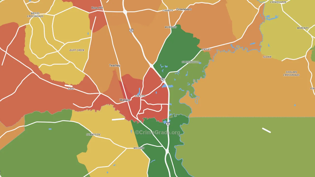 Wallace, NC Map of Vandalism Rates