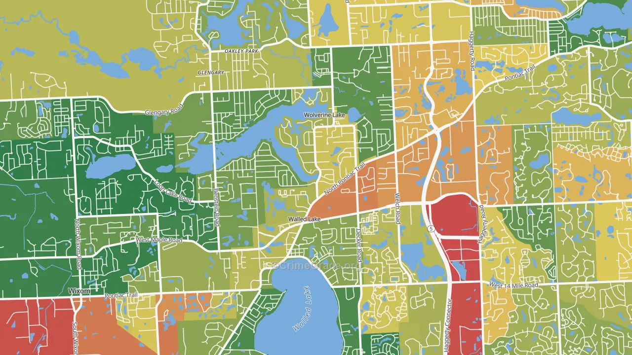 Walled Lake, MI Map of Vandalism Rates