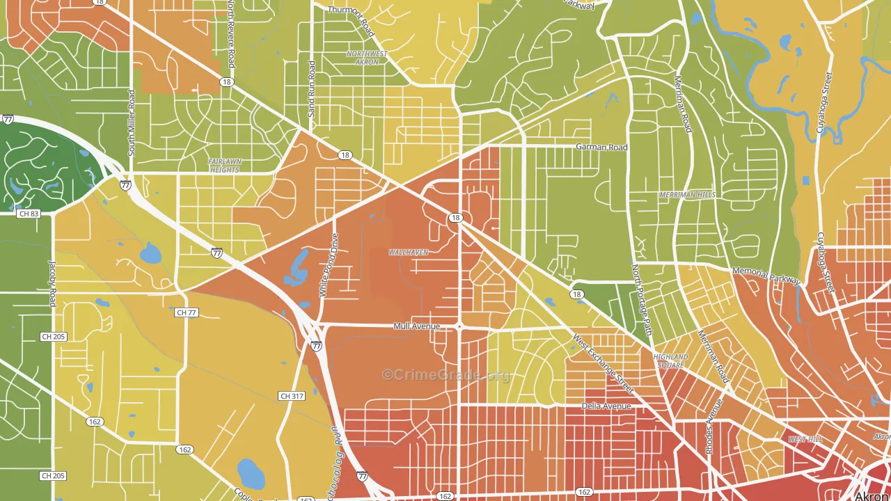 Wallhaven, Akron, OH Map of Vandalism Rates