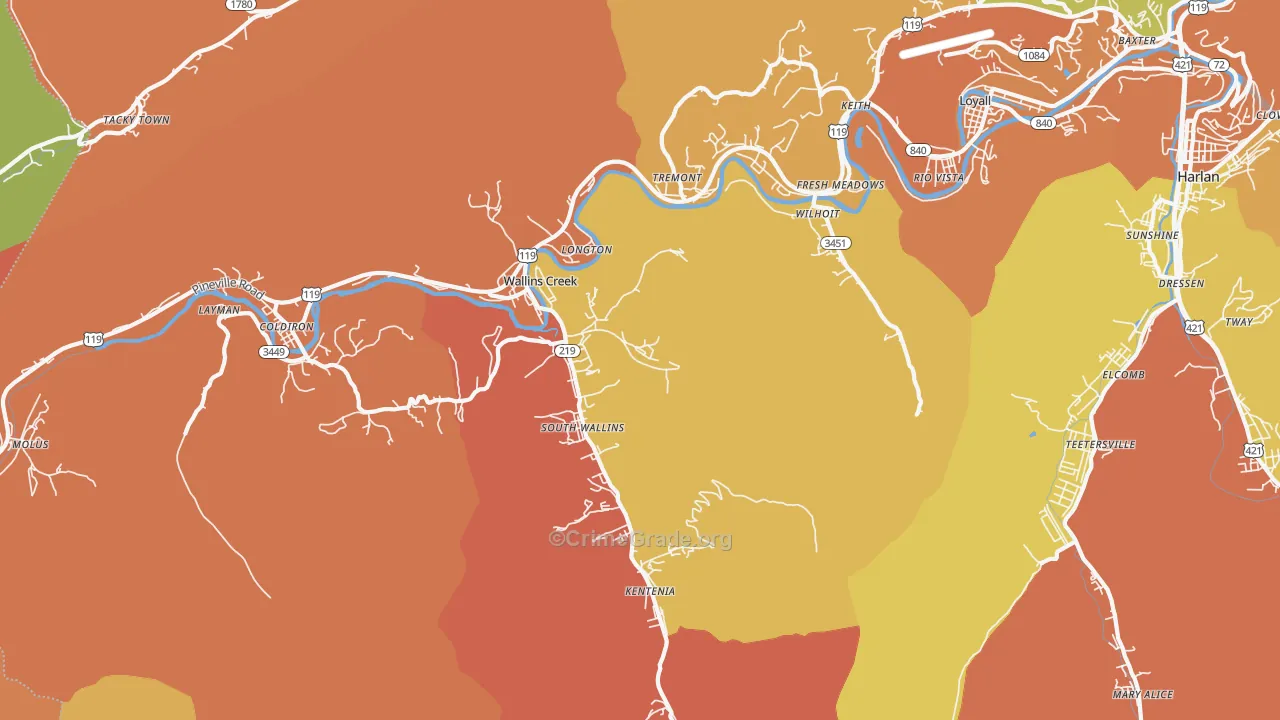 Wallins Creek, KY Map of Vandalism Rates