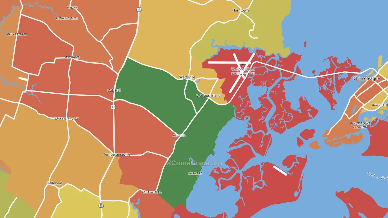 Wallops Island, VA Map of Vandalism Rates