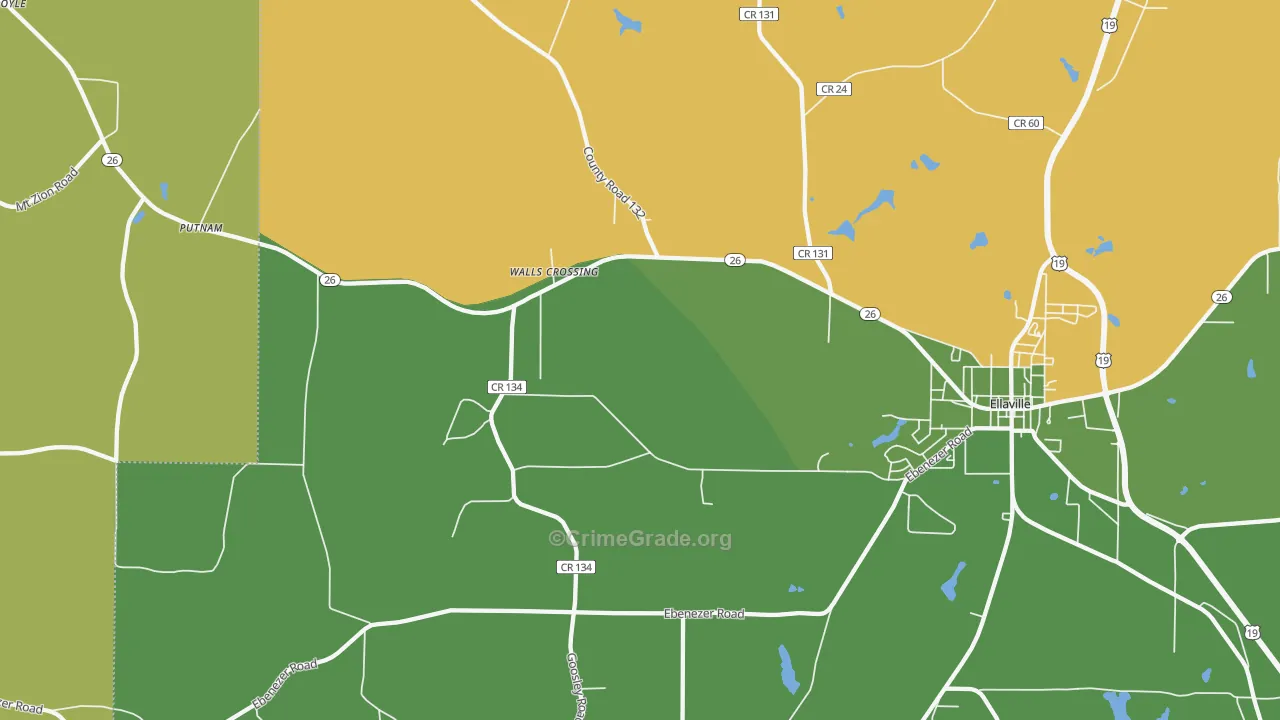Walls Crossing, GA Map of Vandalism Rates