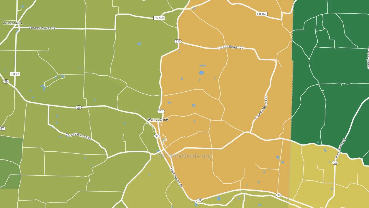 Walnut Creek, OH Map of Vandalism Rates