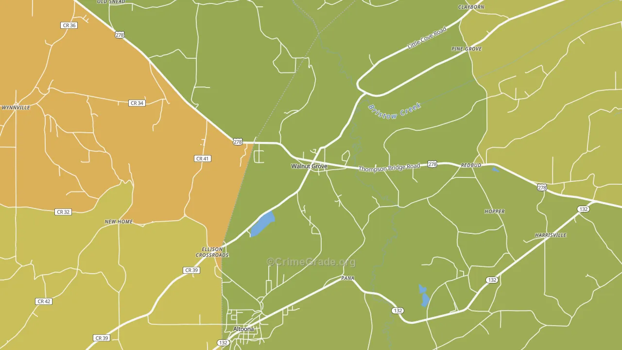 Walnut Grove, AL Map of Vandalism Rates
