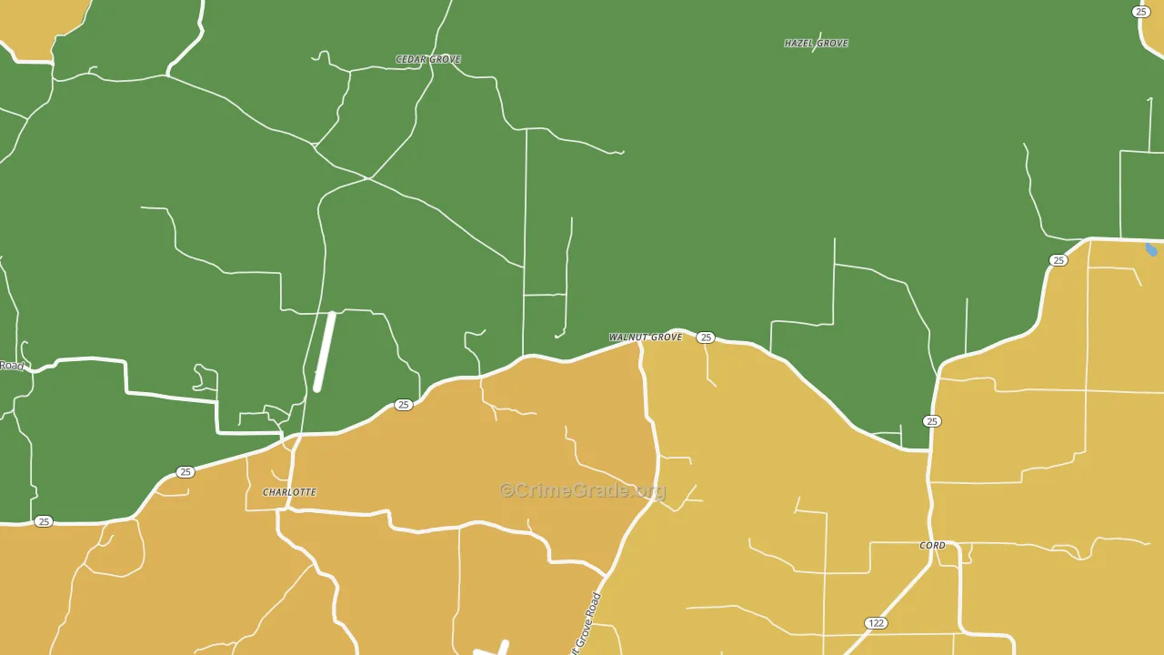Walnut Grove, AR Map of Vandalism Rates