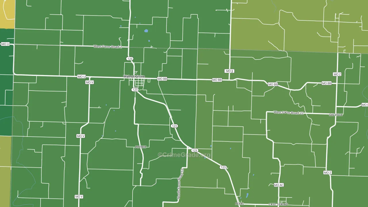 Walnut Grove, MO Map of Vandalism Rates