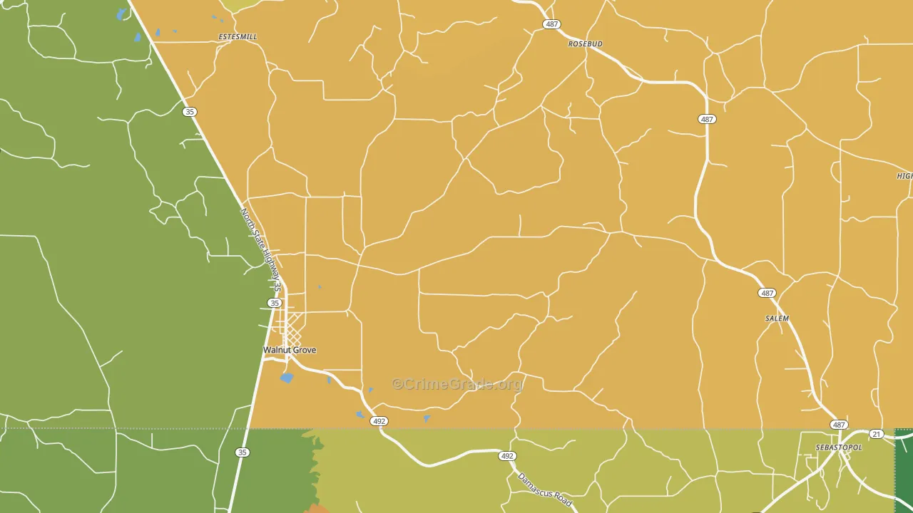 Walnut Grove, MS Map of Vandalism Rates