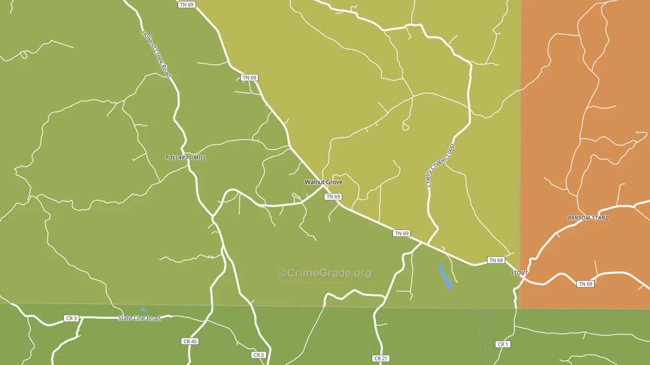 Walnut Grove, TN Map of Vandalism Rates