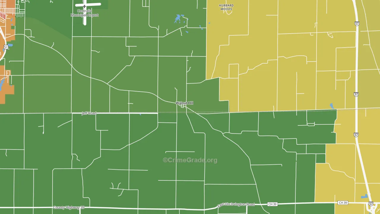 Walnut Hill, IL Map of Vandalism Rates