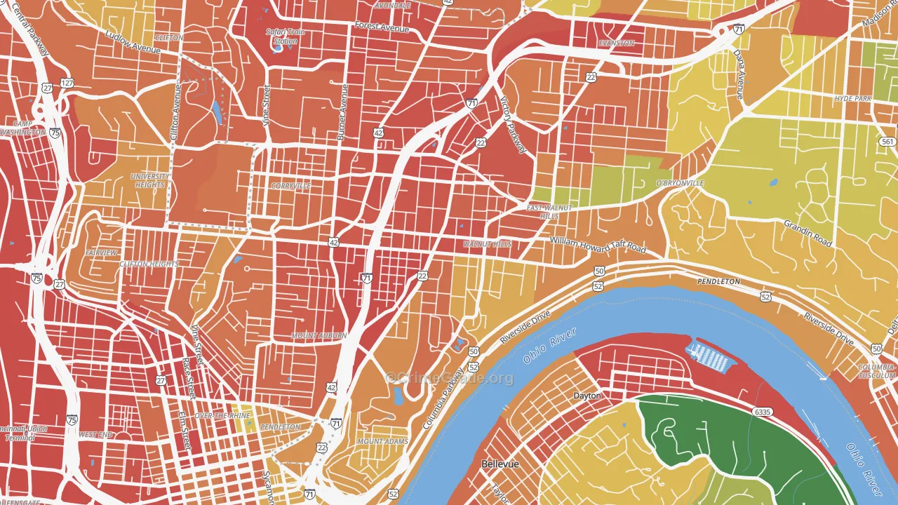 Walnut Hills, Cincinnati, OH Map of Vandalism Rates