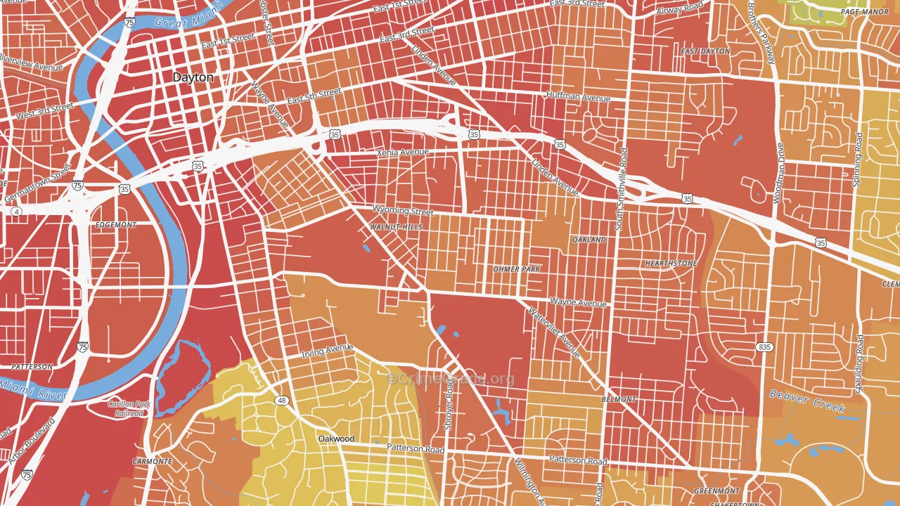 Walnut Hills-Dayton, Dayton, OH Map of Vandalism Rates