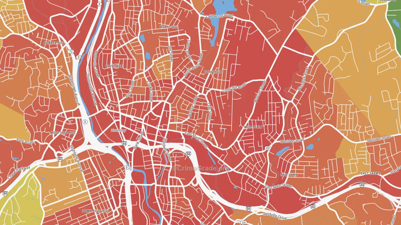 Walnut Orange Walsh, Waterbury, CT Map of Vandalism Rates