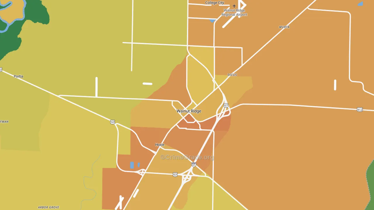 Walnut Ridge, AR Map of Vandalism Rates