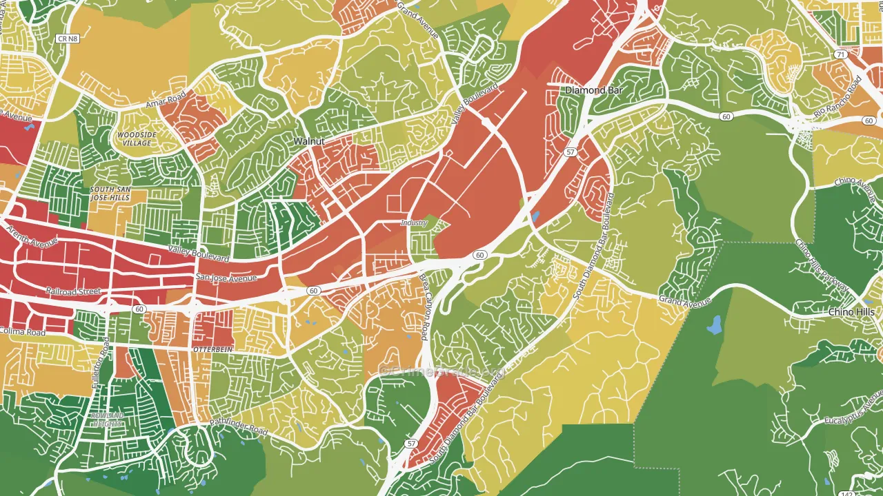Walnut Valley, Diamond Bar, CA Map of Vandalism Rates