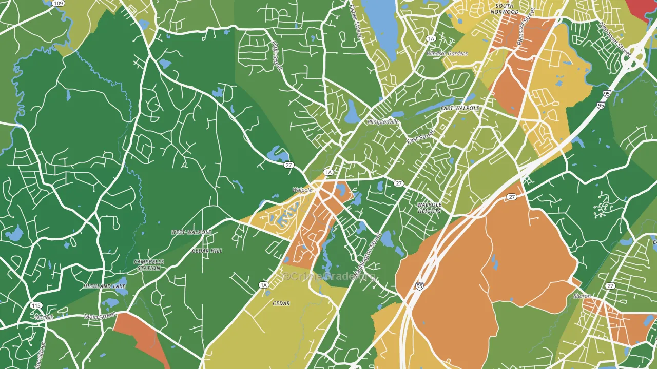 Walpole, MA Map of Vandalism Rates