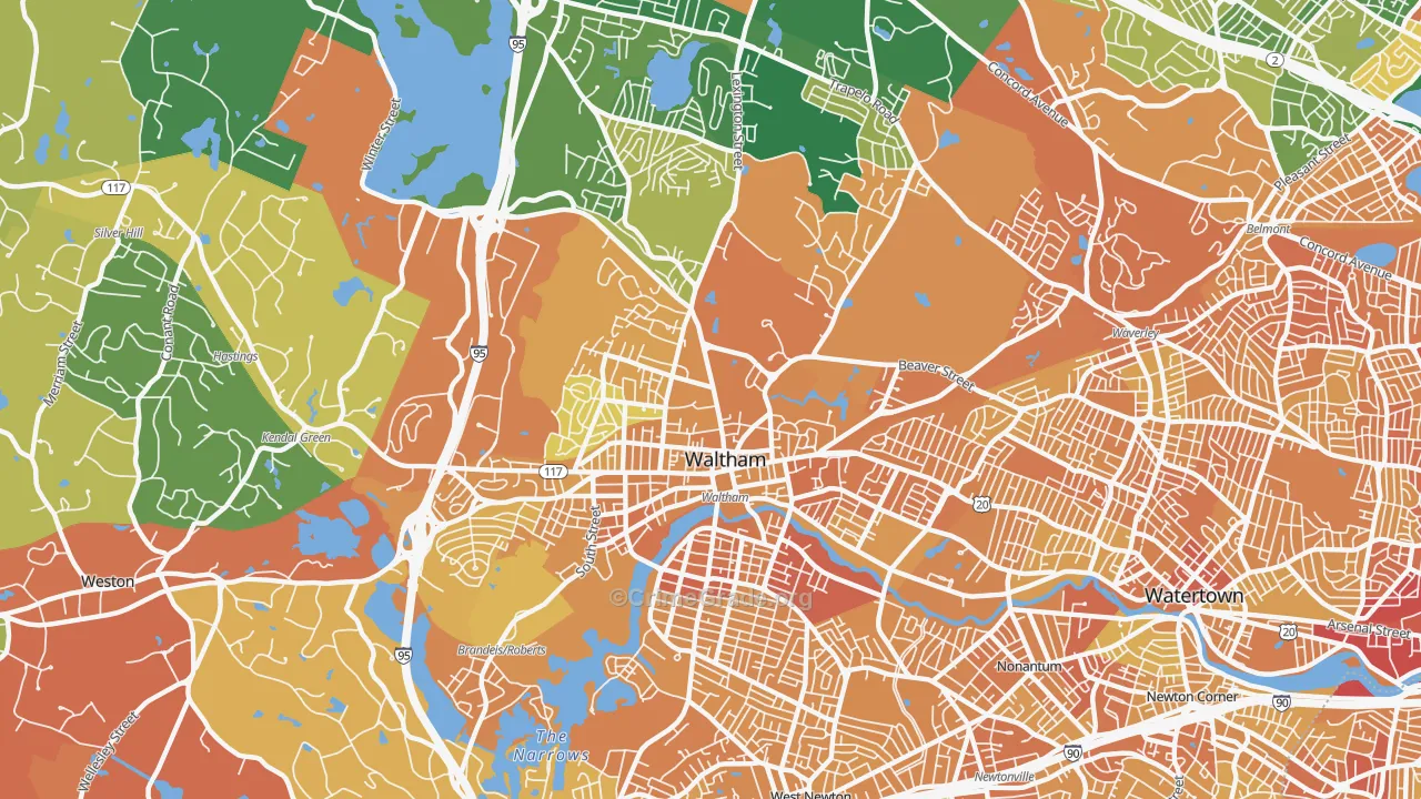 Waltham, MA Map of Vandalism Rates