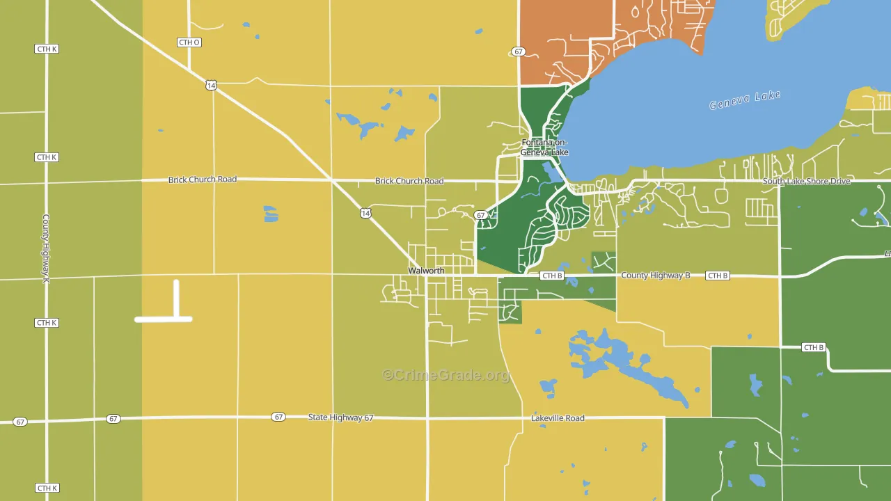 Walworth, WI Map of Vandalism Rates